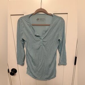 Woolly Merino Wool 3/4 SLEEVE HENLEY Top size Medium Blue Shirt